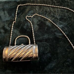 Silver Metal Rhinestone Clutch Bag